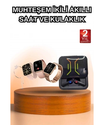 Wireless Şarjlı Akıllı Saat ve Dijital Göstergeli Kablosuz Bluetooth Kulaklık Nabız Ölçer