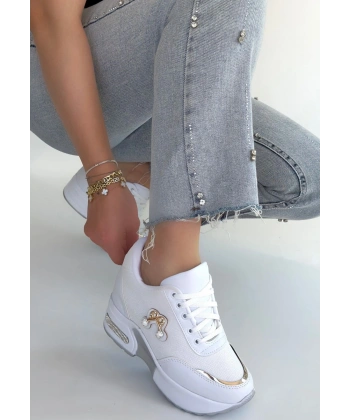 Wody Beyaz Cilt Simli Bağcıklı Spor Ayakkabı