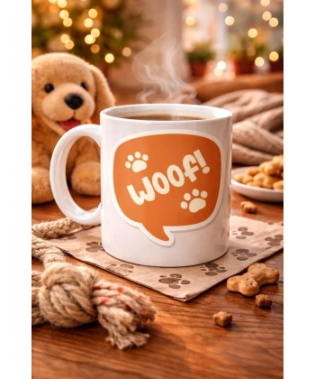 Woof! Köpek Temalı Porselen Kupa Model 54 – Sevimli Patili Tasarım, Kahve & Çay Kupası, Hayvanseverlere Özel Hediye