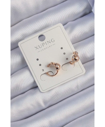 Xuping Rose Renk Zirkon Taşlı Bombeli Topçuk Earcuff Küpe