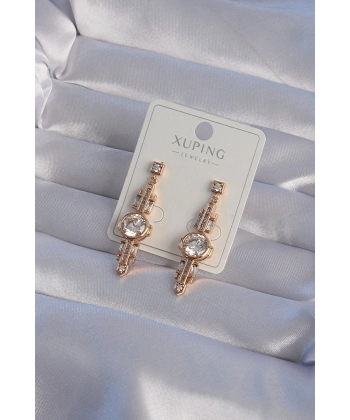 XUPİNG Rose Renk Zirkon Taşlı Geometrik Sallantılı Küpe