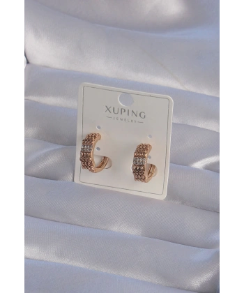 XUPİNG Rose Renk Zirkon Taşlı İşlemeli Halka Küpe