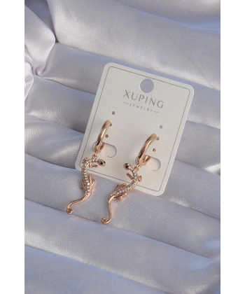 XUPİNG Rose Renk Zirkon Taşlı Kertenkele Model Halka Küpe