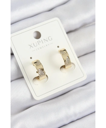 Xuping Zirkon Taşlı Desenli Halka Model Gold Renk Kadın Küpe