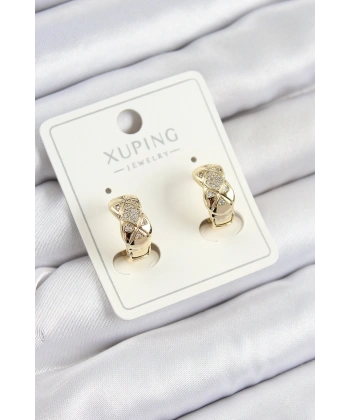 Xuping Zirkon Taşlı Geometrik Desenli Halka Model Gold Renk Kadın Küpe