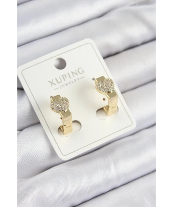 Xuping Zirkon Taşlı Kalp Model Gold Renk Kadın Küpe
