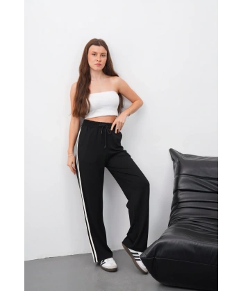 Yandan çift şeritli pantolon siyah