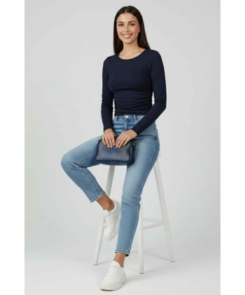 Yanı Büzgülü bluz Lacivert T4322