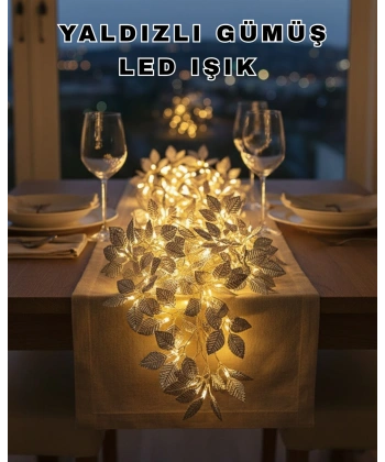 Yaprak Şekilli Gümüş LED Işık Pilli Dekoratif Aydınlatma
