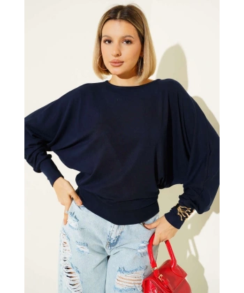 Yarasa Kol Salaş Bluz Lacivert T4273