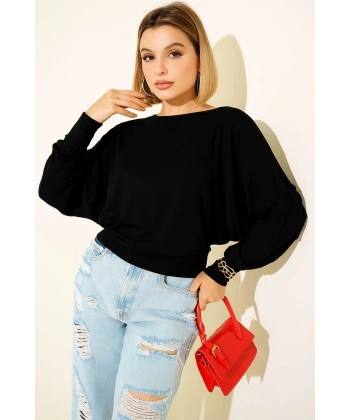 Yarasa Kol Salaş Bluz siyah T4273