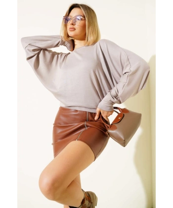 Yarasa Kol Salaş Bluz Vizon T4273