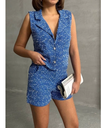 Yelekli şort takım saks