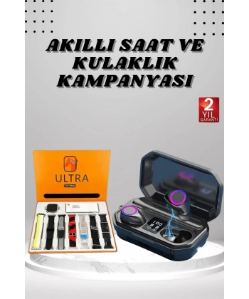 Yeni Nesil Akıllı Saat ve Bluetooth Kulaklık Kampanyası Dijital Göstergeli Powerbankli