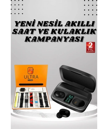 Yeni Nesil Akıllı Saat ve Bluetooth Kulaklık Kampanyası Dokunmatik Kare 7 Kordonlu