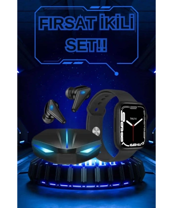 Yeni Nesil Akıllı Saat ve Kablosuz Kulaklık Kampanyası İkili Set Bluetooth Bağlantılı