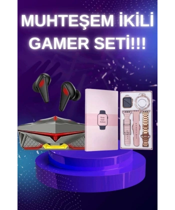 Yeni Nesil Pembe Dokunmatik Ekran Akıllı Saat ve  Kulaklığı Kablosuz Bluetooth Kulaklık