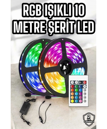 Yeni Nesil RGB Işıklı 10Metre Şerit Led Kumandalı Şarj Edilebilir