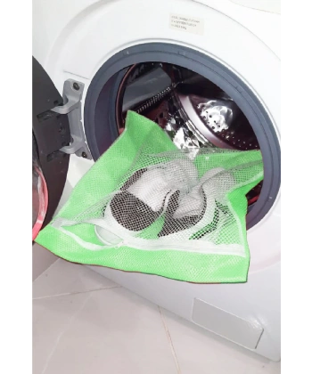 Yeşil - Fermuarlı - Hassas Çamaşır Terlik  Ayakkabı Yıkama Filesi Büyük Boy