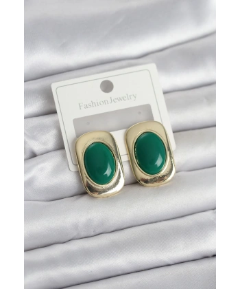 Yeşil Renk Kare Model Vintage Kadın Küpe