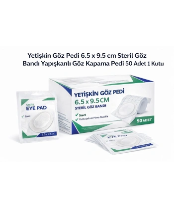 Yetişkin Göz Pedi 6.5 x 9.5 cm Steril Göz Bandı Yapışkanlı Göz Kapama Pedi 50 Adet 1 Kutu