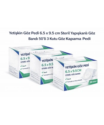 Yetişkin Göz Pedi 6.5 x 9.5 cm Steril Yapışkanlı Göz Bandı 50’li 3 Kutu Göz Kapama Pedi