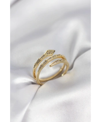 Yılan Model Gold Renk Zirkon Taşlı Kadın Yüzük