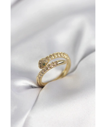 Yılan Model Gold Renk Zirkon Taşlı Kadın Yüzük