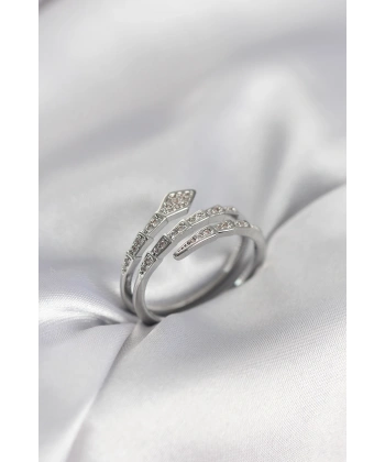 Yılan Model Gümüş Renk Zirkon Taşlı Kadın Yüzük