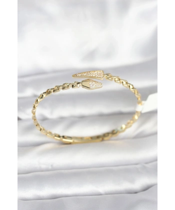 Yılan Model Pirinç Gold Renk Kadın Kelepçe Bileklik