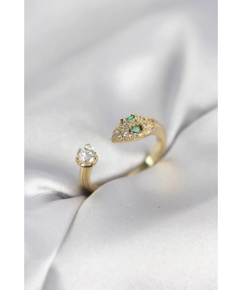 Yılan Model Zirkon Taşlı Gold Renk Kadın Yüzük