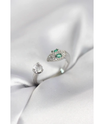 Yılan Model Zirkon Taşlı Gümüş Renk Kadın Yüzük