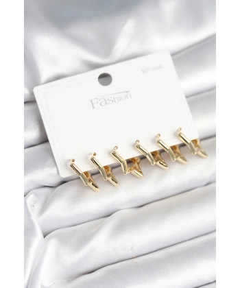 Yıldız Model Gold Renk 925 Ayar Gümüş Çivili Kadın Küpe Seti