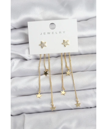 Yıldız Model Gold Renk Pirinç Sallantılı Kadın Küpe