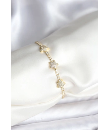 Yıldız Model Zirkon Taşlı Gold Renk Pirinç Su Yolu Kadın Bileklik