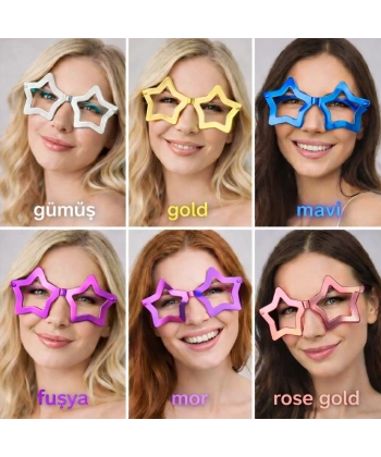 Yıldız Şekilli Parti Gözlüğü 12 Adet – 6 Renk ( Camsız )