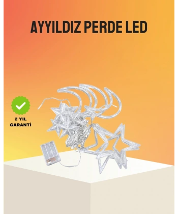 Yıldız ve Ay Figürlü Prizli Perde LED Işık Romantik Ortam Aydınlatması