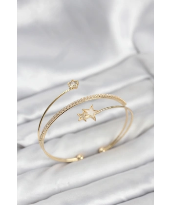 Yıldızlı Model Pirinç Gold Renk Kadın Bileklik