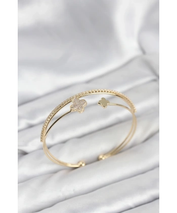 Yonca Model Pirinç Gold Renk Kadın Bileklik