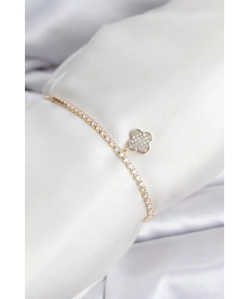 Yonca Model Zirkon Taşlı Gold Renk Asansörlü Su Yolu Bileklik