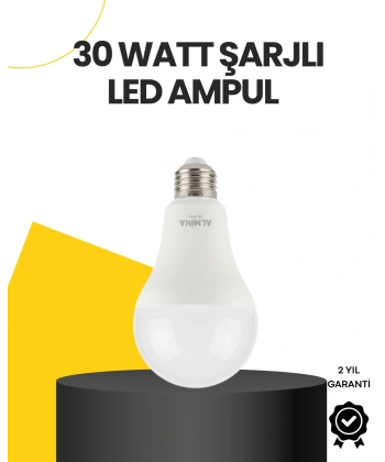 Yüksek Işık Güçlü Şarjlı LED Ampul E27 30W Enerji Tasarruflu