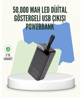 Yüksek Kapasiteli 50.000 mAh Powerbank – Type-C, Lightning ve Micro USB Uyumlu, Çoklu Cihaz Şarj Özellikli