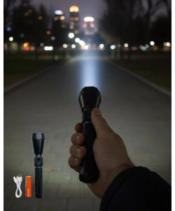 Yüksek Lümenli Şarjlı El Feneri 9000mAh Güçlü Işık ve Taşıma Çantalı Set