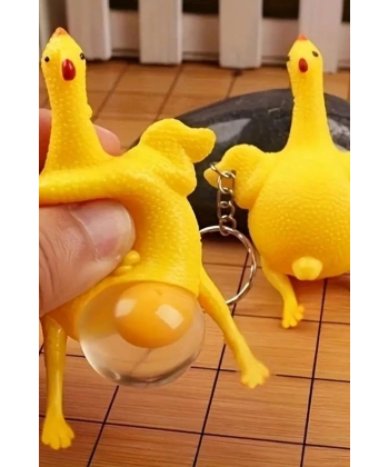 Yumurtlayan Eğlenceli Tavuk Anahtarlık Stres Topu Hediyelik Oyuncak Çanta Süsü