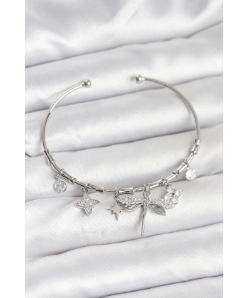 Yusufçuk Charmlı Gümüş Renk Pirinç Kadın Bileklik