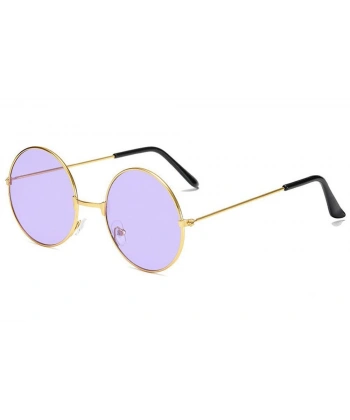 Yuvarlak Cam John Lennon Tarzı Gold Çerçeveli Mor Gözlük