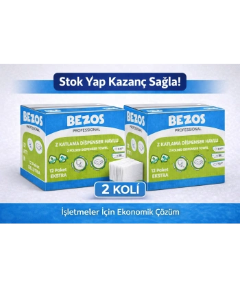 Z Katlamalı Dispenser Havlu 2 Katlı 20x22 cm %100 Selüloz 2 Koli Avantaj Paket