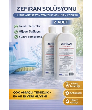 Zefiran Solüsyonu 1 Litre 2 Adet Set Antiseptik Hijyen ve Çok Amaçlı Temizlik Solüsyonu
