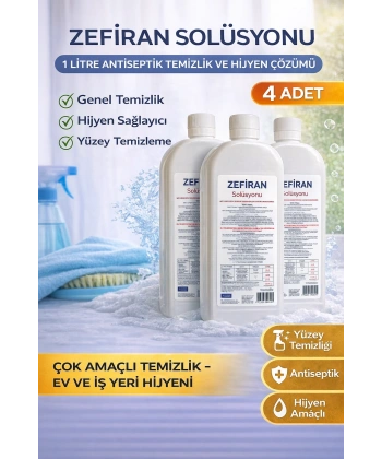 Zefiran Solüsyonu 1 Litre 4 Adet Set Antiseptik Hijyen ve Çok Amaçlı Temizlik Solüsyonu
