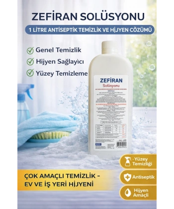 Zefiran Solüsyonu 1 Litre Antiseptik Temizlik ve Hijyen Amaçlı Çok Amaçlı Solüsyon 1 ADET